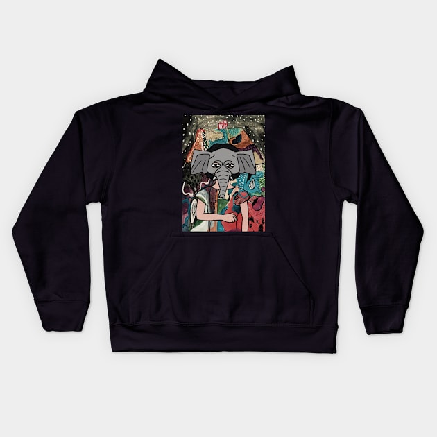 Enchanting FemaleMask NFT with AnimalEye Color and LightItem - Explore the World of Mystery Night Kids Hoodie by Hashed Art